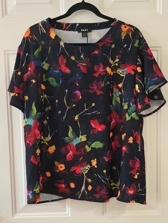 Dkny Tops - DKNY Navy Floral Short Sleeve Top with Multicolor Blooms